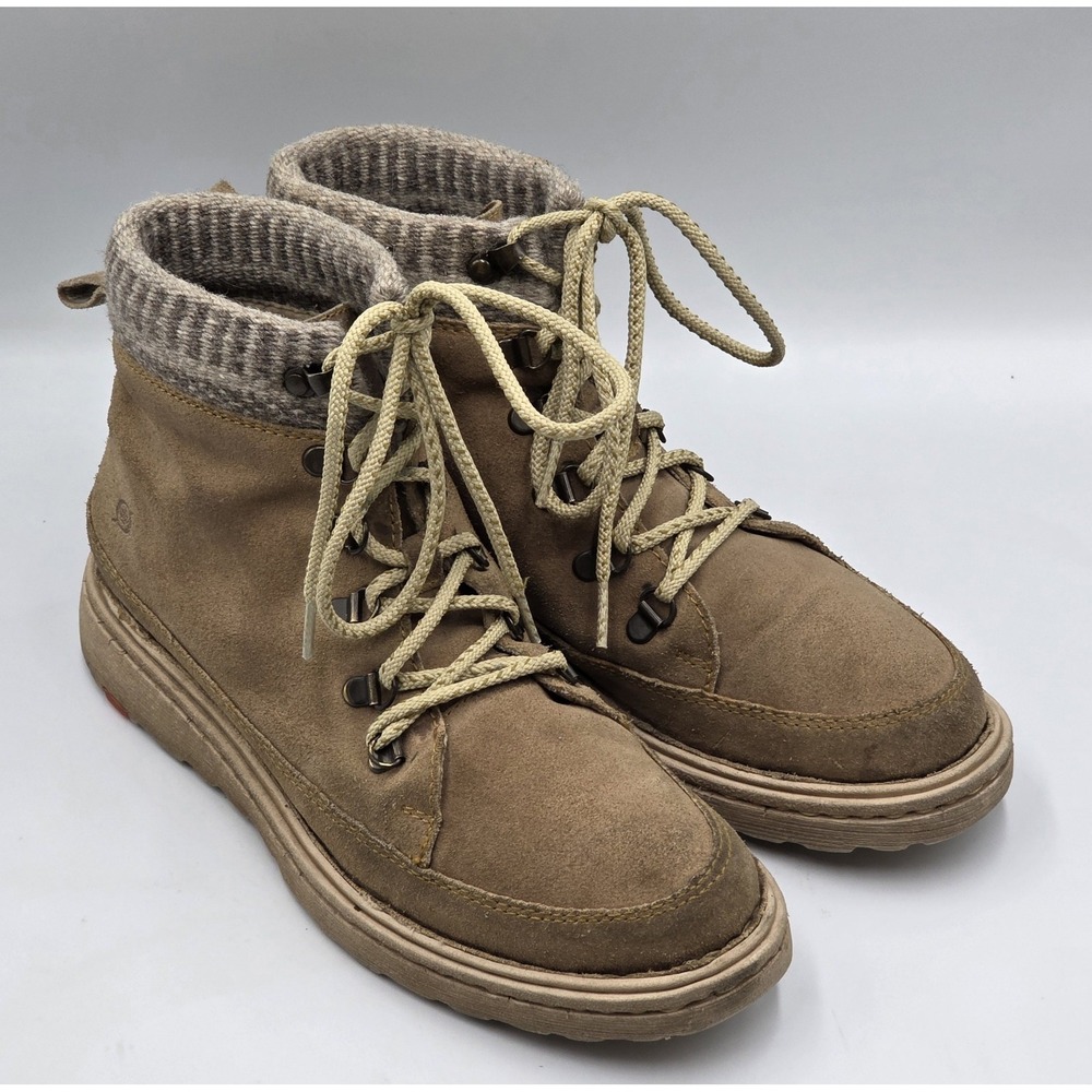 Born Orlene Women's Size 9.5 Taupe Fleece Lined Lace Up Genuine Suede Boots